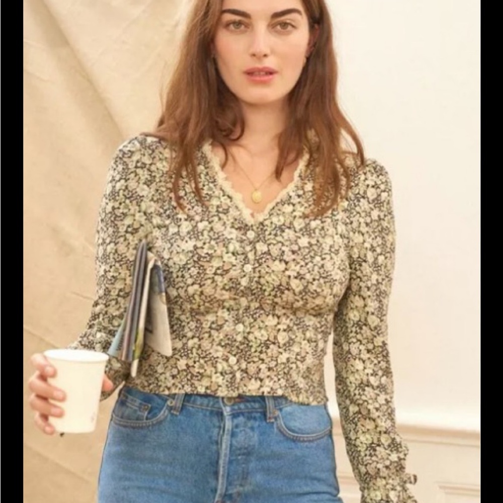 Rouje Floral Blouse - Green and Cream